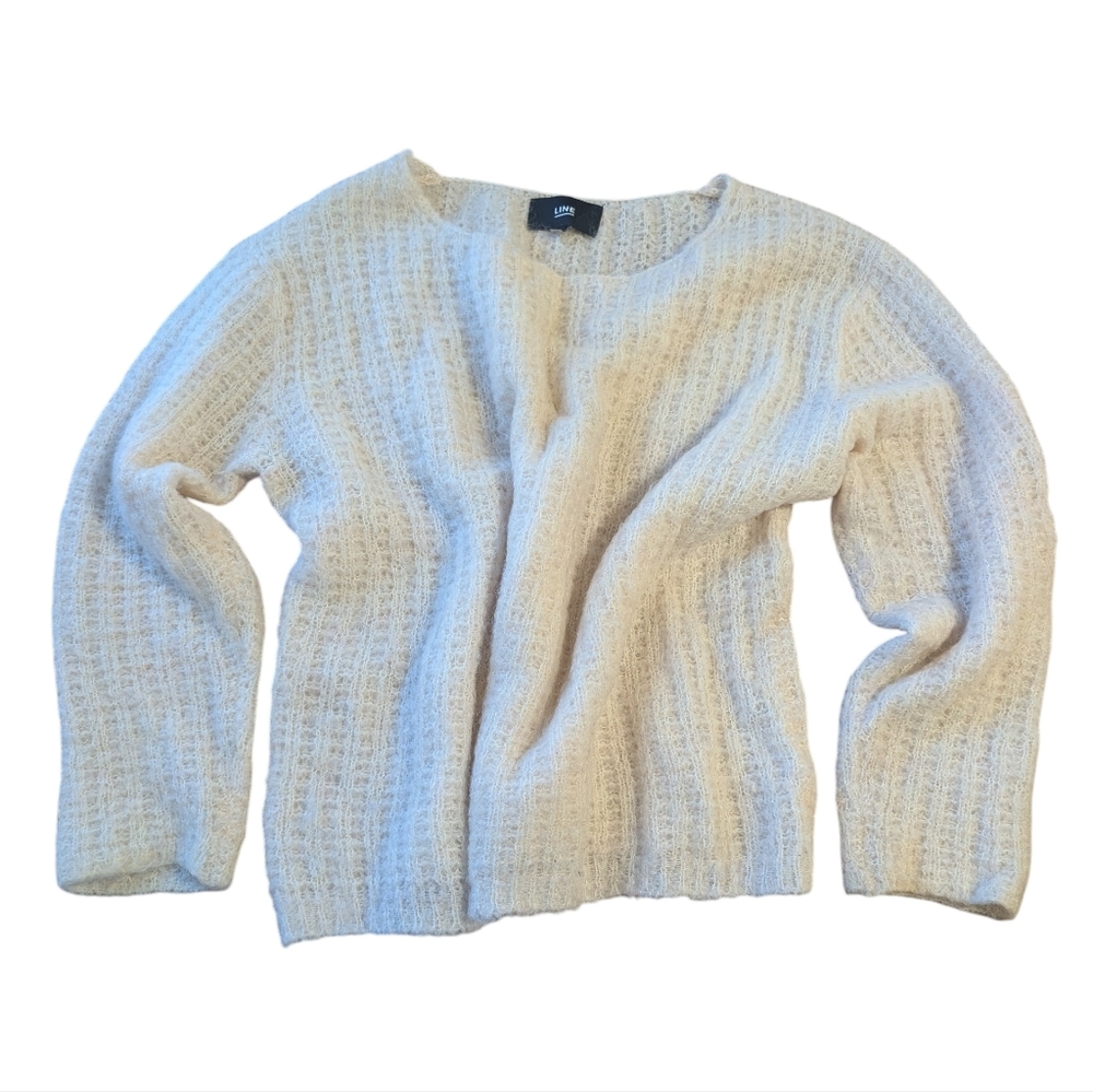 LINE THE LABEL Cream White Baby Mohair Wool Blend Crewneck Knit Sweater  Large